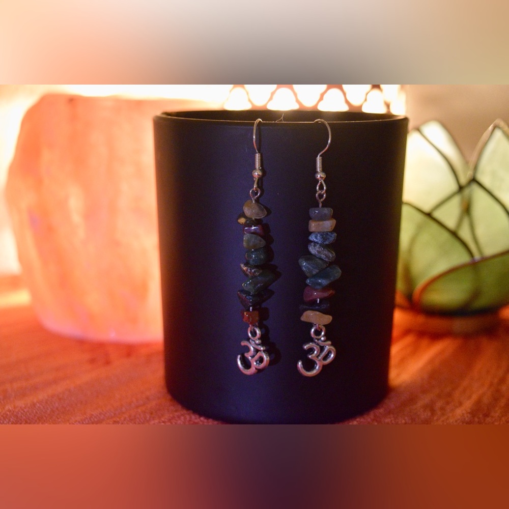 Handmade Jasper “Ohm” Earrings - All NATURAL Gemstones - Nickel Free